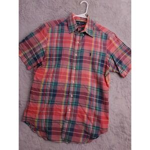 Polo Ralph Lauren Shirt Mens Medium Lightweight Oxford Pink Indian Madras FLAWS